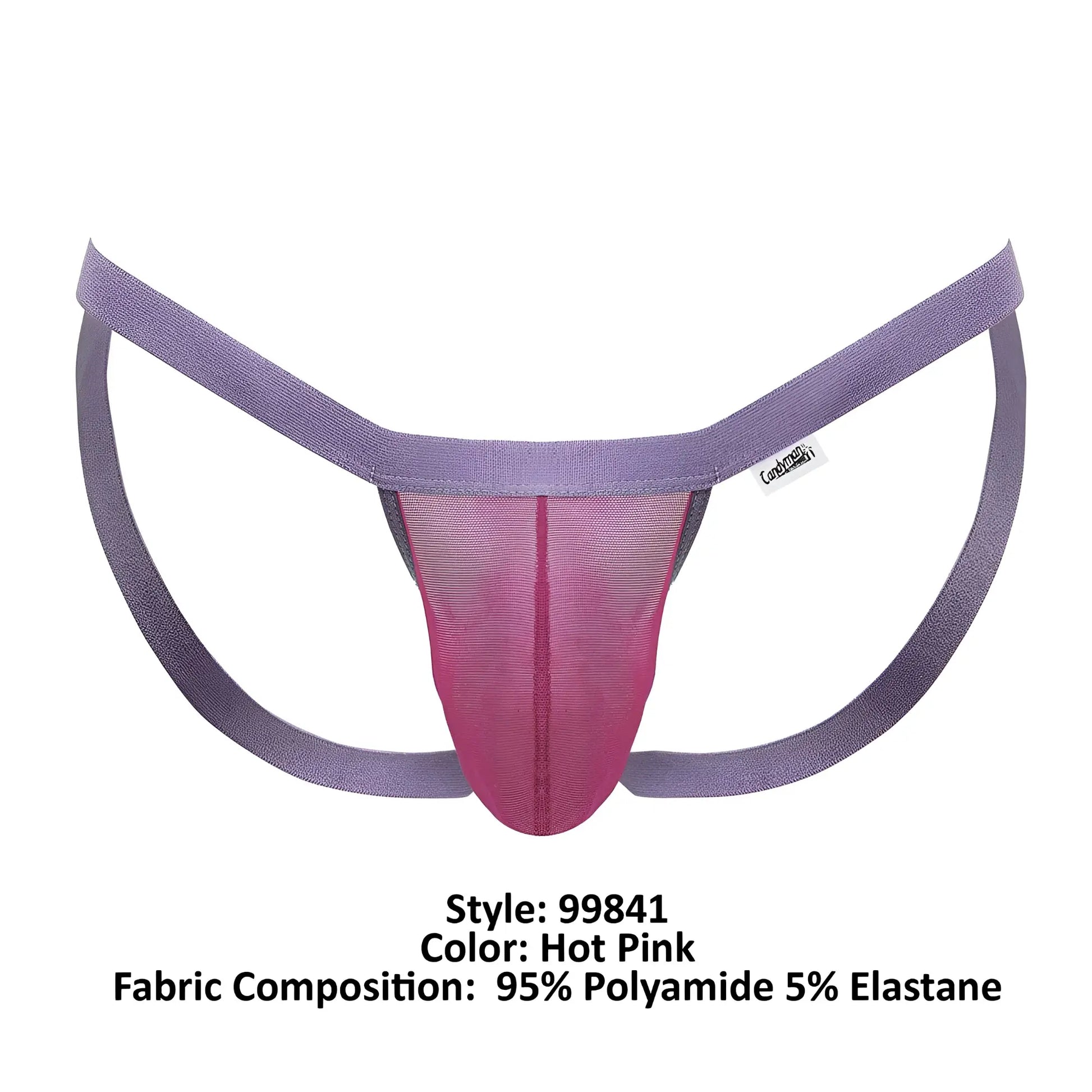 CandyMan 99841 mesh thong in hot pink and purple with a mesh front panel made of 95 polyamide 5 elastane