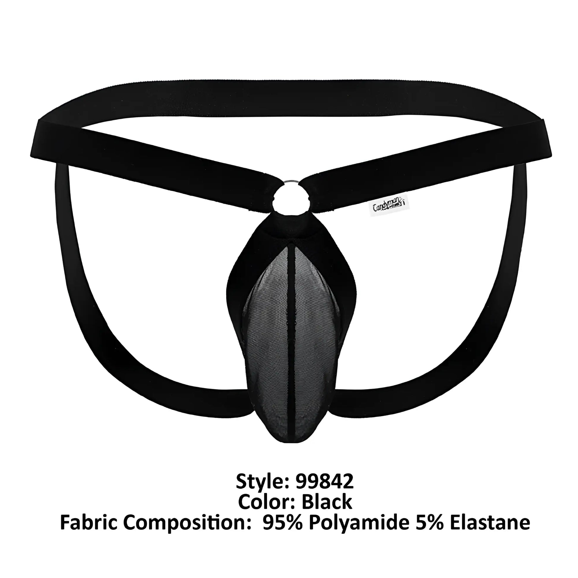 Black candyman 99842 mesh jockstrap featuring a solid fabric waistband and central pouch for men