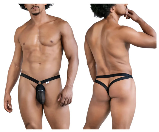 Black CandyMan 99842 mesh jockstrap with sleek form-fitting design, central pouch, and adjustable straps