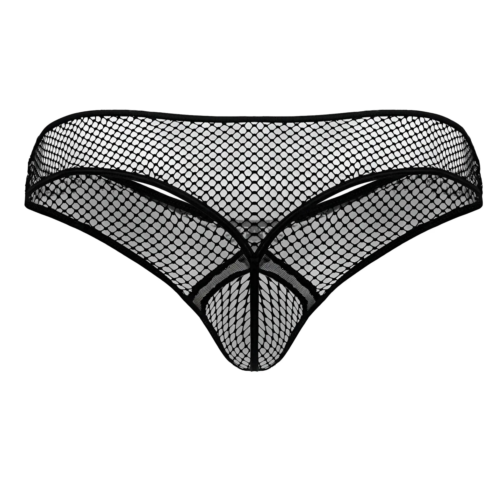 Black candy man 99843 fishnet thong with diamond pattern mesh and reinforced edges shown from the back side