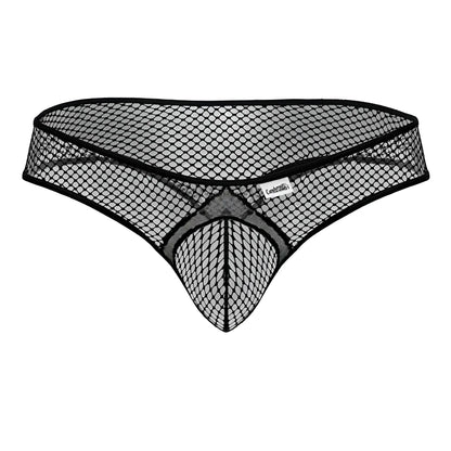 Black candyman 99843 fishnet thong with diamond pattern mesh and reinforced waistband visible from the back side