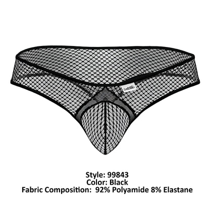 Black CandyMan 99843 fishnet thong with fishnet pattern and reinforced elastic waistband front view