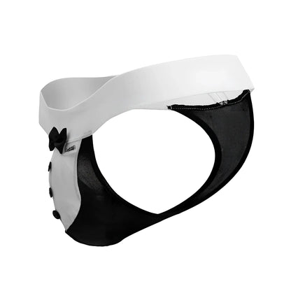 Black and white mesh briefs with bow detail from candyman 99846 tuxedo thongs in black
