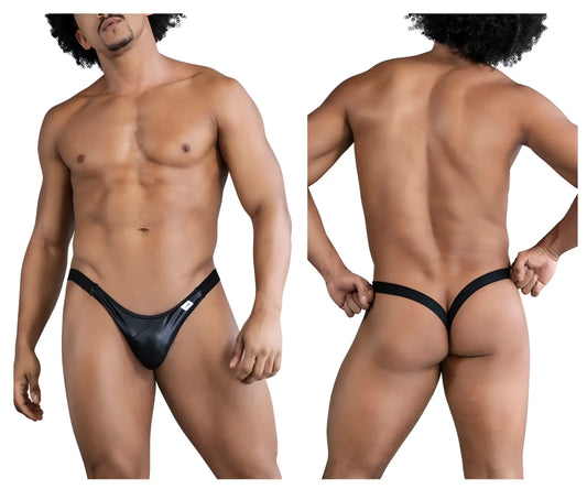 Black shiny latex thong with a small white tag on the side from candyman 99848 bikini thongs color black