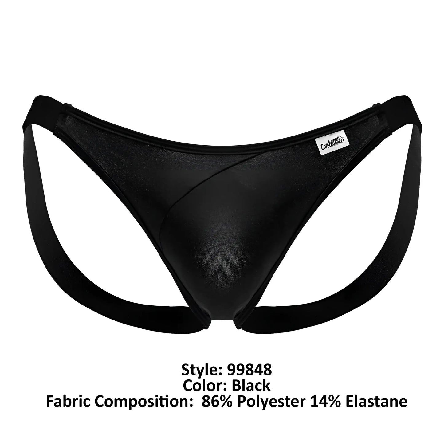 Black shiny polyester and elastane briefs candyMan 99848 bikini thongs with sleek form fitting design