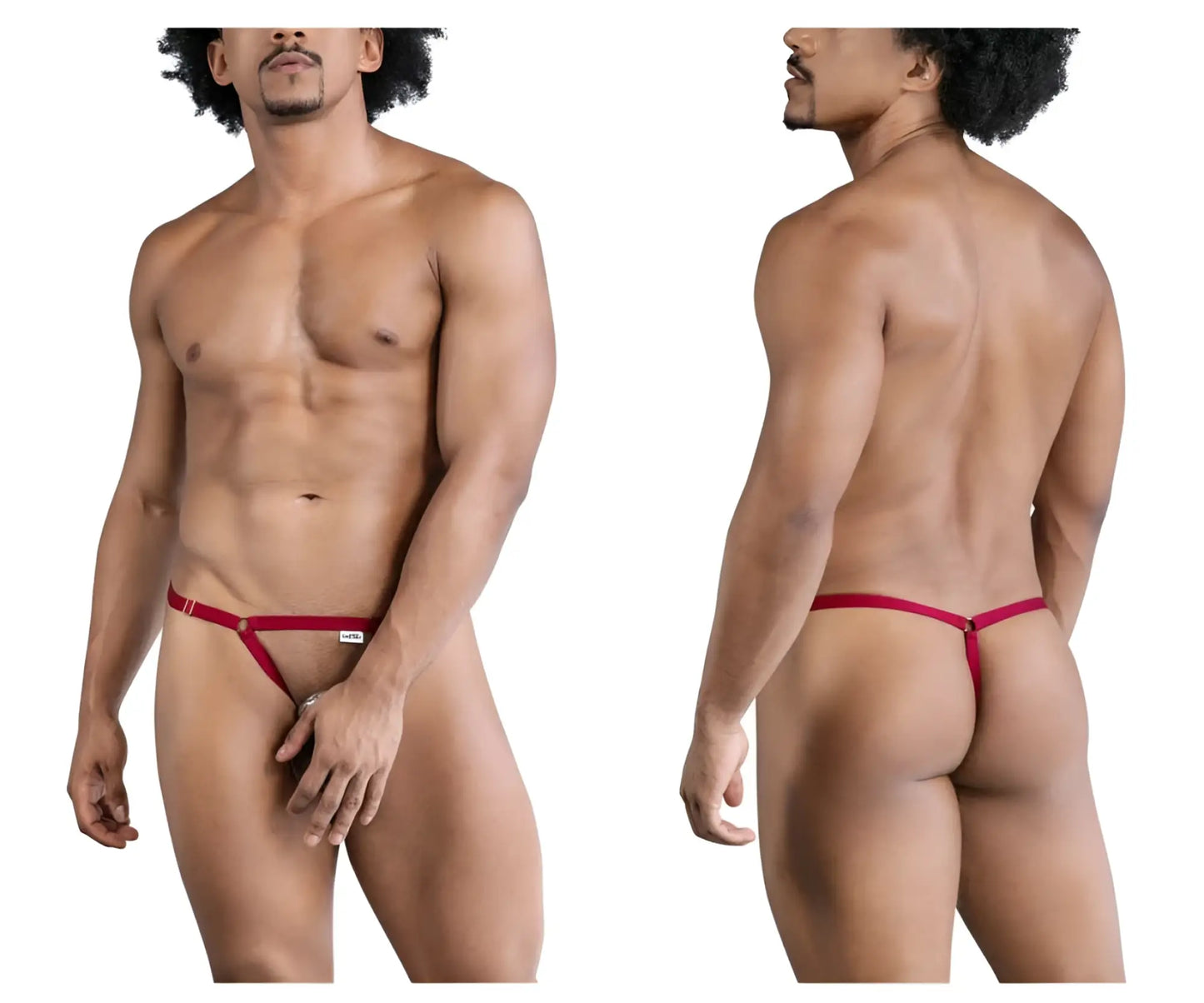 Red thong with a central clasp and adjustable side straps from Candyman 99852 Nudist thongs in red color