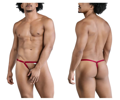 Red thong with a central clasp and adjustable side straps from Candyman 99852 Nudist thongs in red color