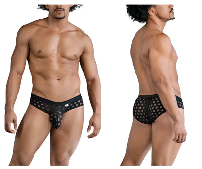 Black mesh briefs with silver polka dots from CandyMan 99855 featuring breathable fabric and stylish design