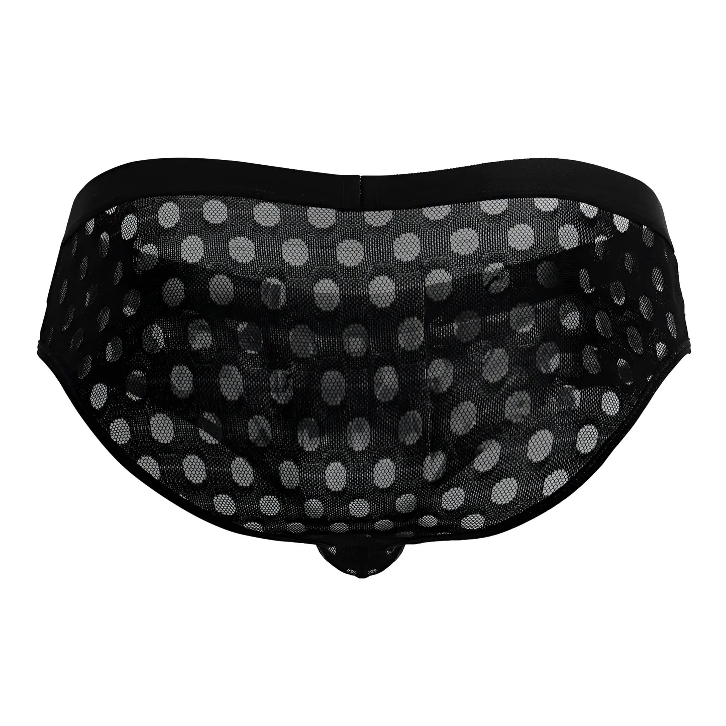 Black CandyMan 99855 polka mesh briefs with white polka dot pattern made of breathable mesh material