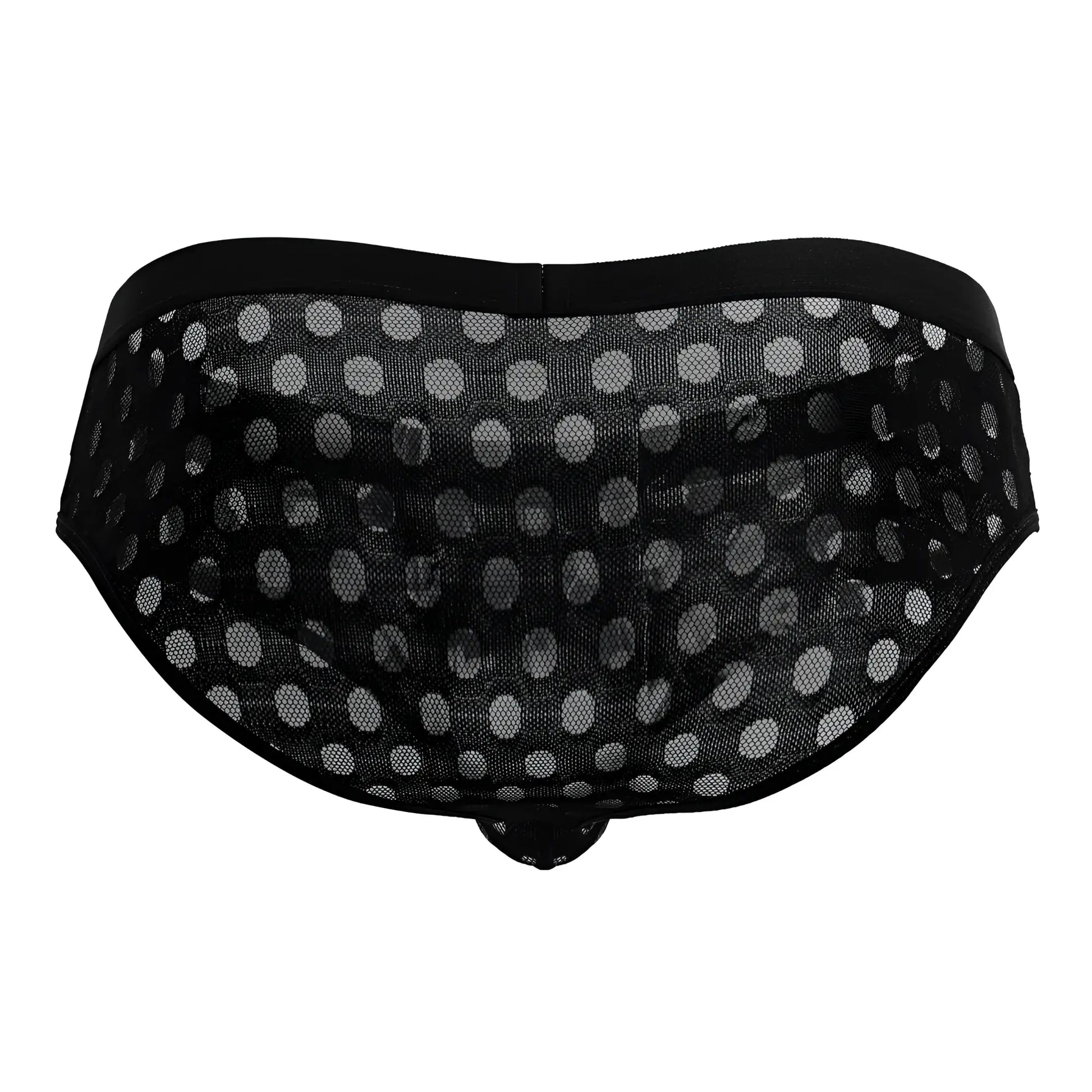 Black CandyMan 99855 polka mesh briefs with white polka dot pattern made of breathable mesh material