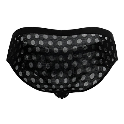 Black CandyMan 99855 polka mesh briefs with white polka dot pattern made of breathable mesh material