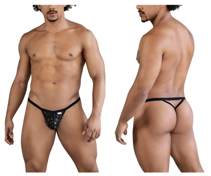 Black candyMan 99856 polka mesh thong with subtle lace pattern and thin supportive straps for comfortable wear