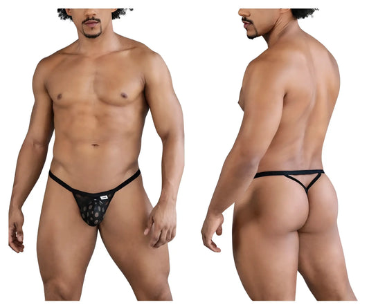 Black candyMan 99856 polka mesh thong with subtle lace pattern and thin supportive straps for comfortable wear