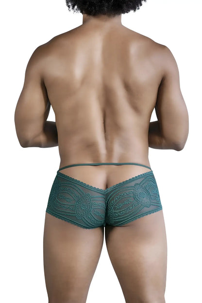 Teal lace briefs candyMan 99857 with intricate floral patterns and sheer delicate design in green color