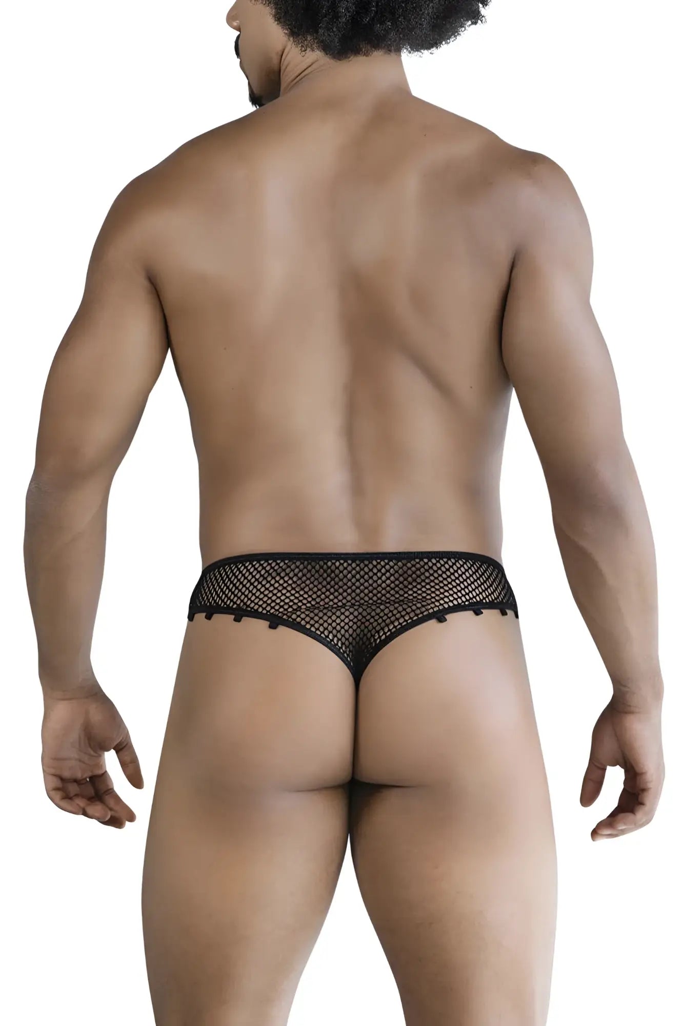 CandyMan 99860 fishnet thong in black mesh with delicate see-through design and small decorative edge embellishments