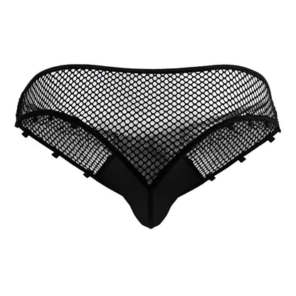 Black mesh fishnet thong with solid fabric back and side panels from candyman 99860 collection