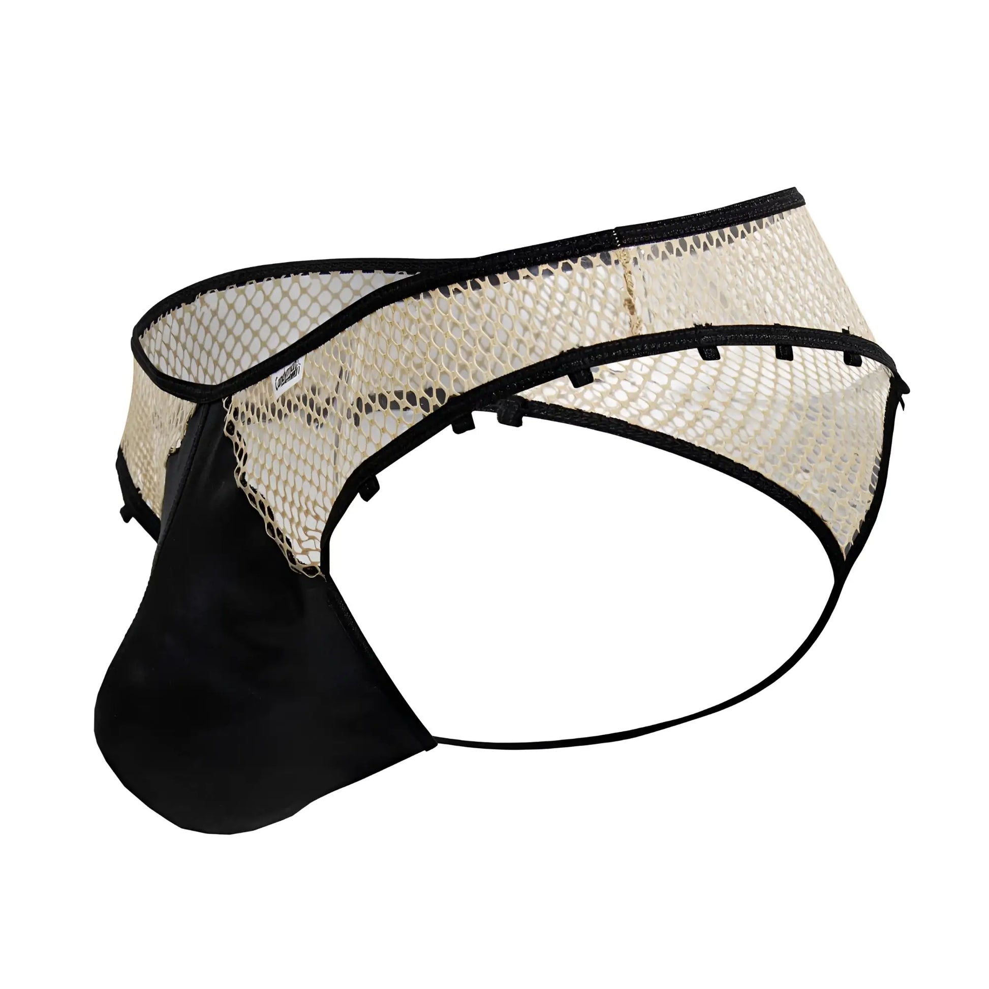 Black and cream-colored mesh briefs with sleek modern design candyMan 99860 fishnet thongs in nude black