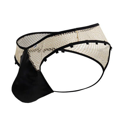 Black and cream-colored mesh briefs with sleek modern design candyMan 99860 fishnet thongs in nude black