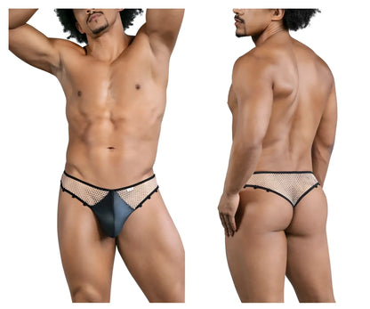 CandyMan 99860 black mesh thong with sleek fit and subtle shimmering accents in nude black color