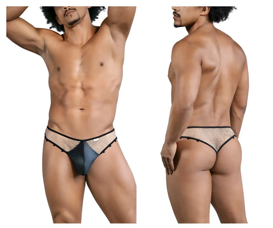 CandyMan 99860 black mesh thong with sleek fit and subtle shimmering accents in nude black color