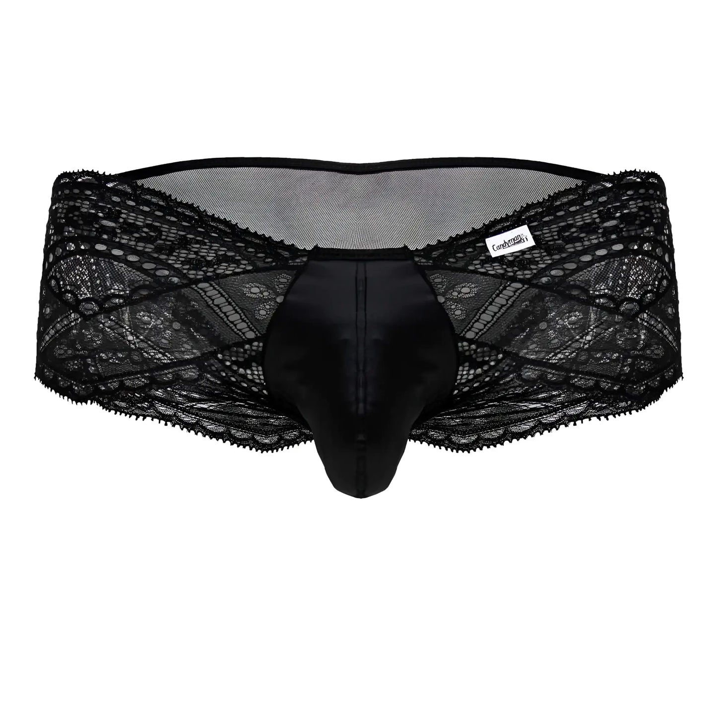 Black laced-trimmed mens briefs candyMan 99863 with satin front panel and floral mesh back in black color