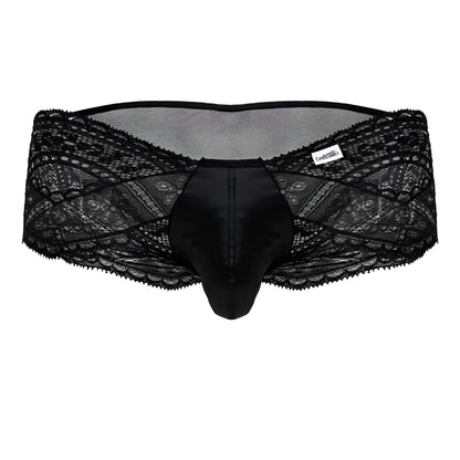 Black laced-trimmed mens briefs candyMan 99863 with satin front panel and floral mesh back in black color