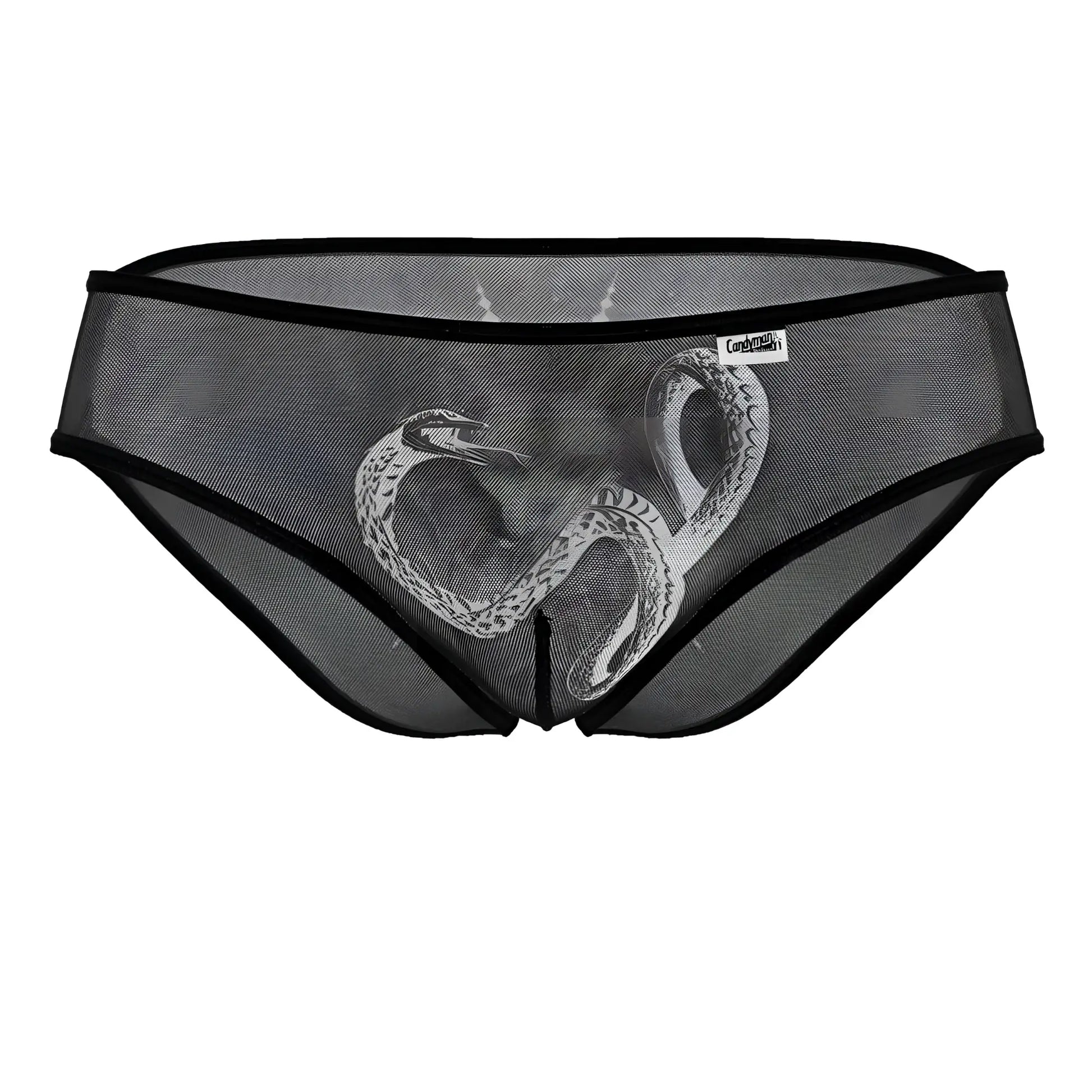 Black mesh briefs with a detailed white snake design from candyman 99871 egyptian briefs in black-white color
