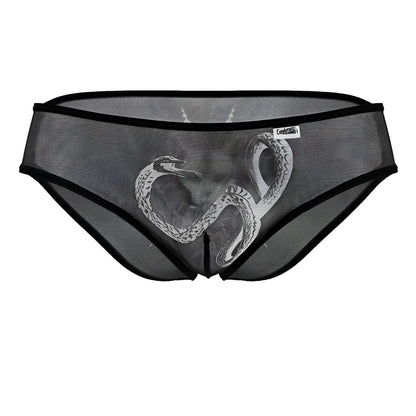 Black mesh briefs with a detailed white snake design from candyman 99871 egyptian briefs in black-white color