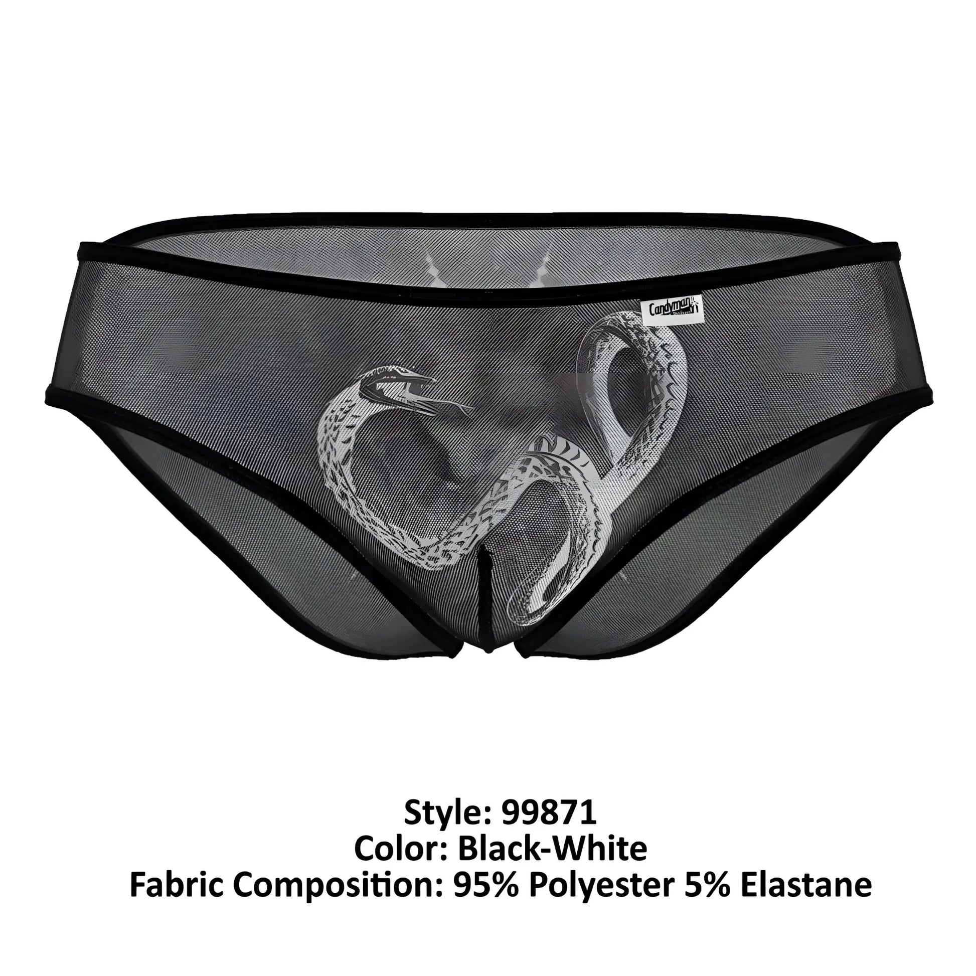 Black candyMan 99871 Egyptian briefs with white snake design made of 95 polyester and 5 elastane mesh fabric