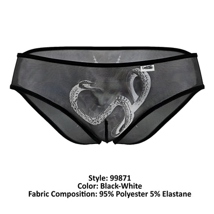 Black candyMan 99871 Egyptian briefs with white snake design made of 95 polyester and 5 elastane mesh fabric