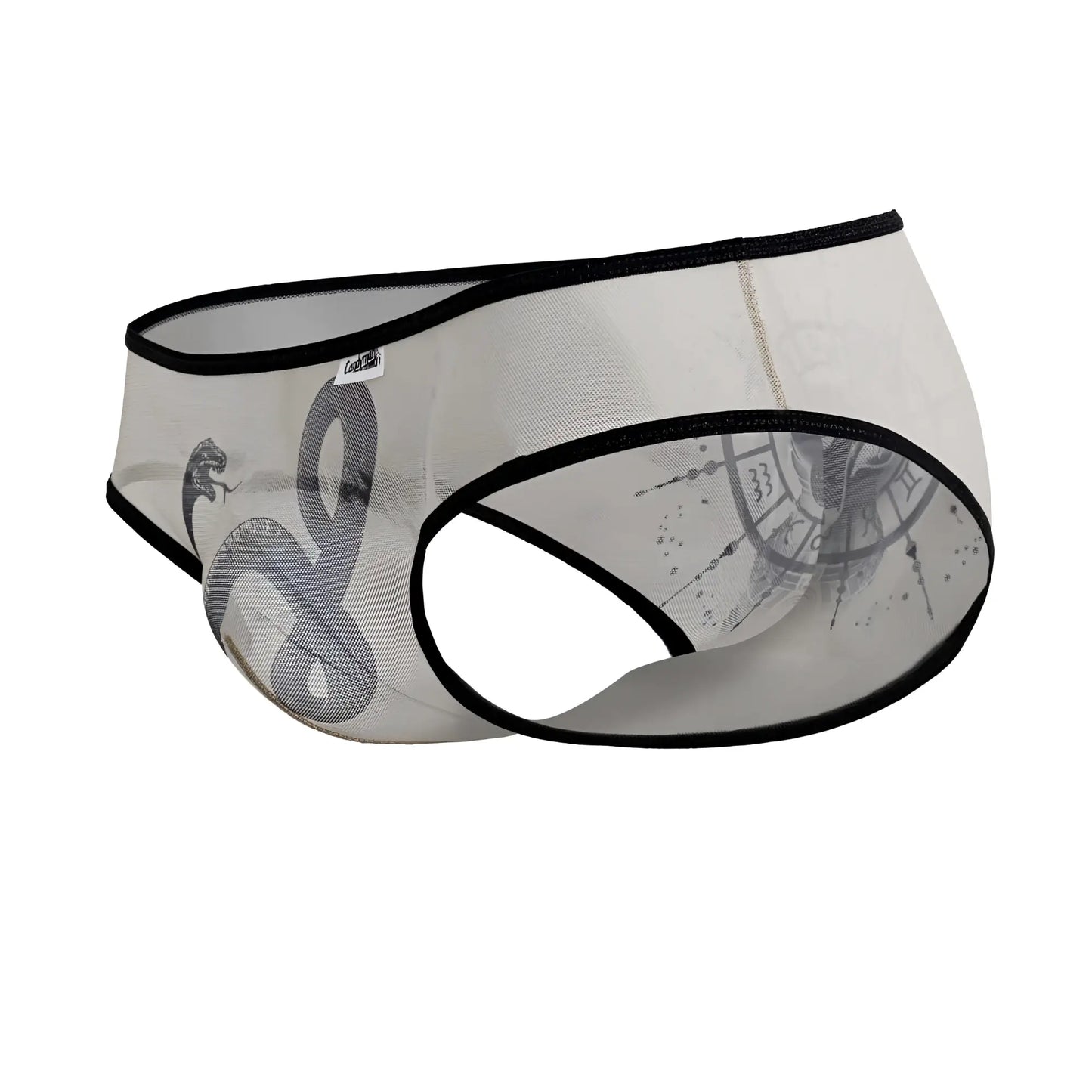 Transparent mesh briefs with black trim and gray snake design candyMan 99871 egyptian briefs nude-black color