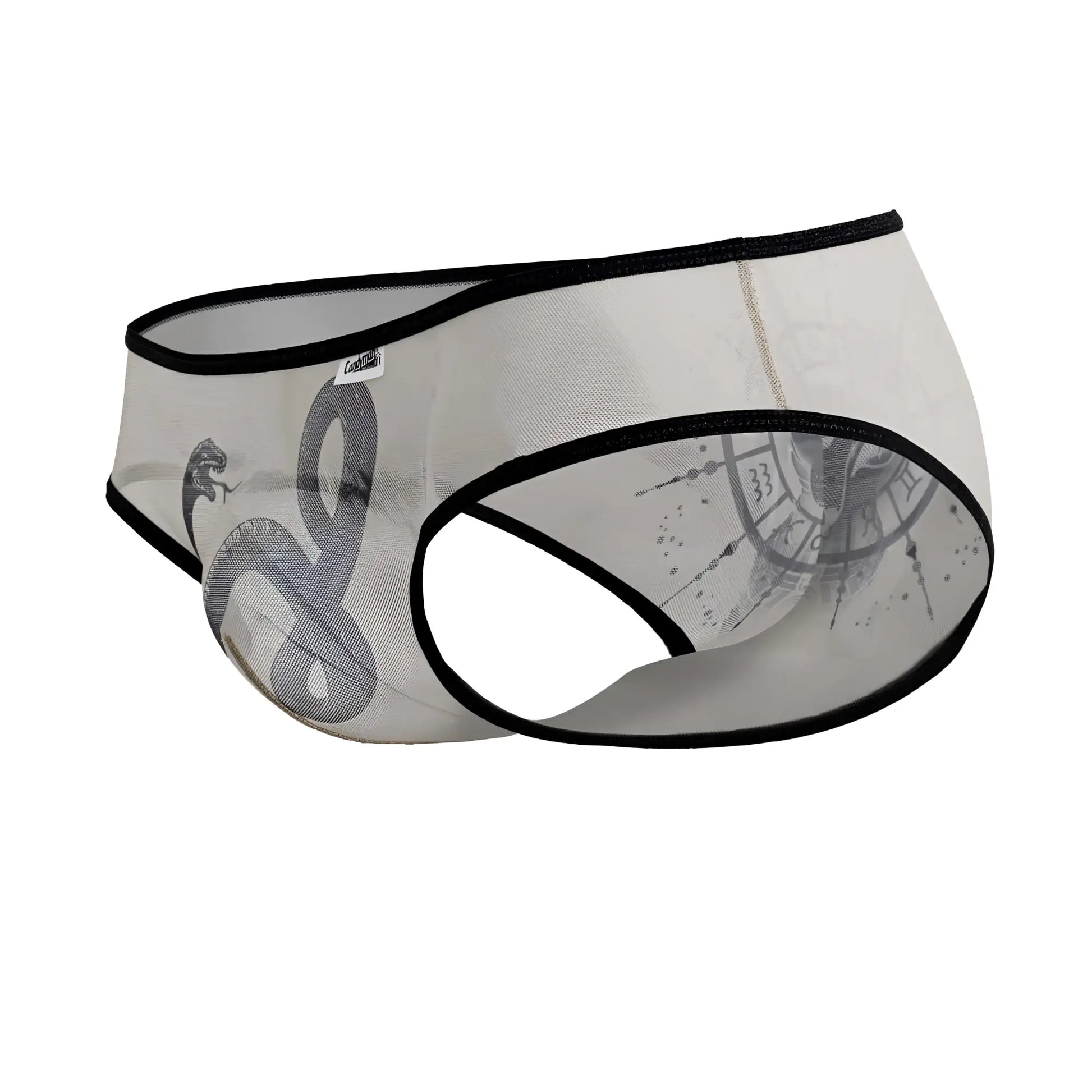 Transparent mesh briefs with black trim and gray snake design candyMan 99871 egyptian briefs nude-black color