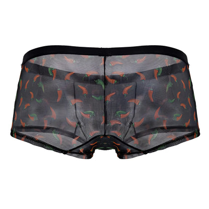 Black mesh CandyMan 99873 chili pepper trunks with playful orange and green chili pepper print