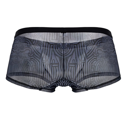 Black mesh briefs with subtle gray geometric pattern candyMan 99873 Egyptian trunks color gray-black front view