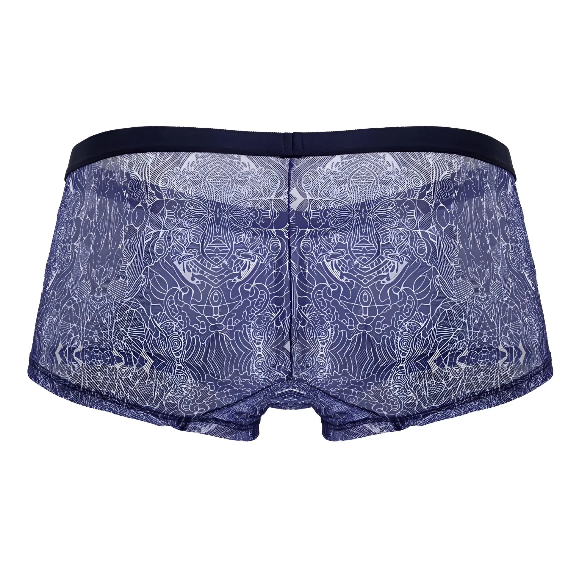 Blue white CandyMan 99873 water prints lace boxer briefs with intricate pattern and solid navy waistband