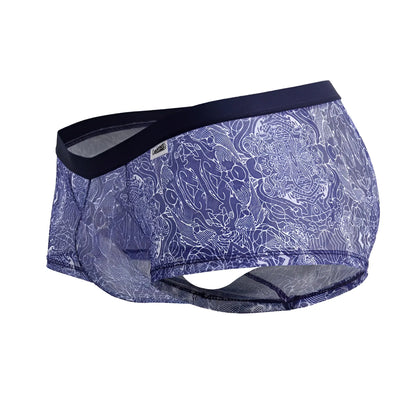 Blue patterned CandyMan 99873 water prints men’s briefs with white intricate design and black elastic waistband