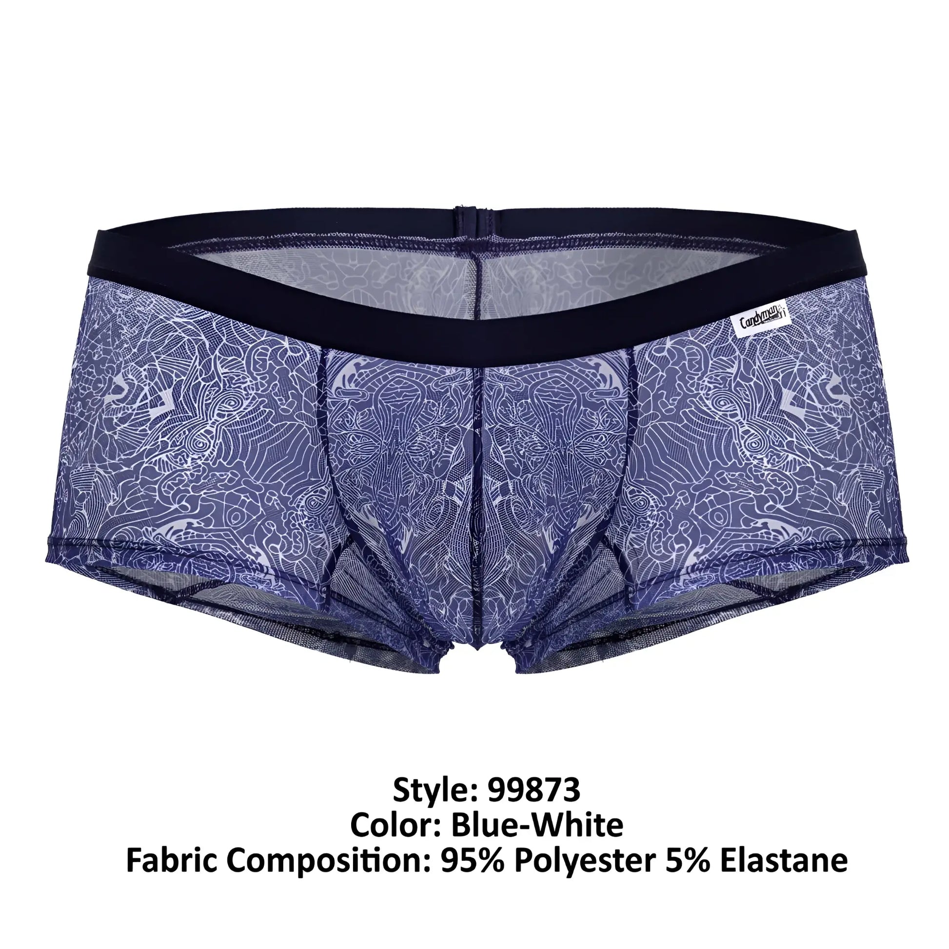 CandyMan 99873 blue-white patterned mesh briefs with black elastic waistband for comfortable everyday wear
