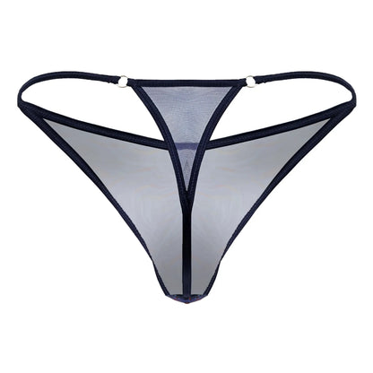 Black mesh candyMan 99875 seawater thong with sheer multicolor print and reinforced edges, front view
