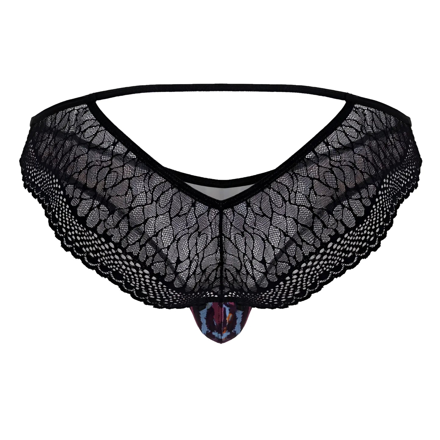 Black lace thong with a colorful animal print pouch front candyMan 99876 leopard briefs color animal print