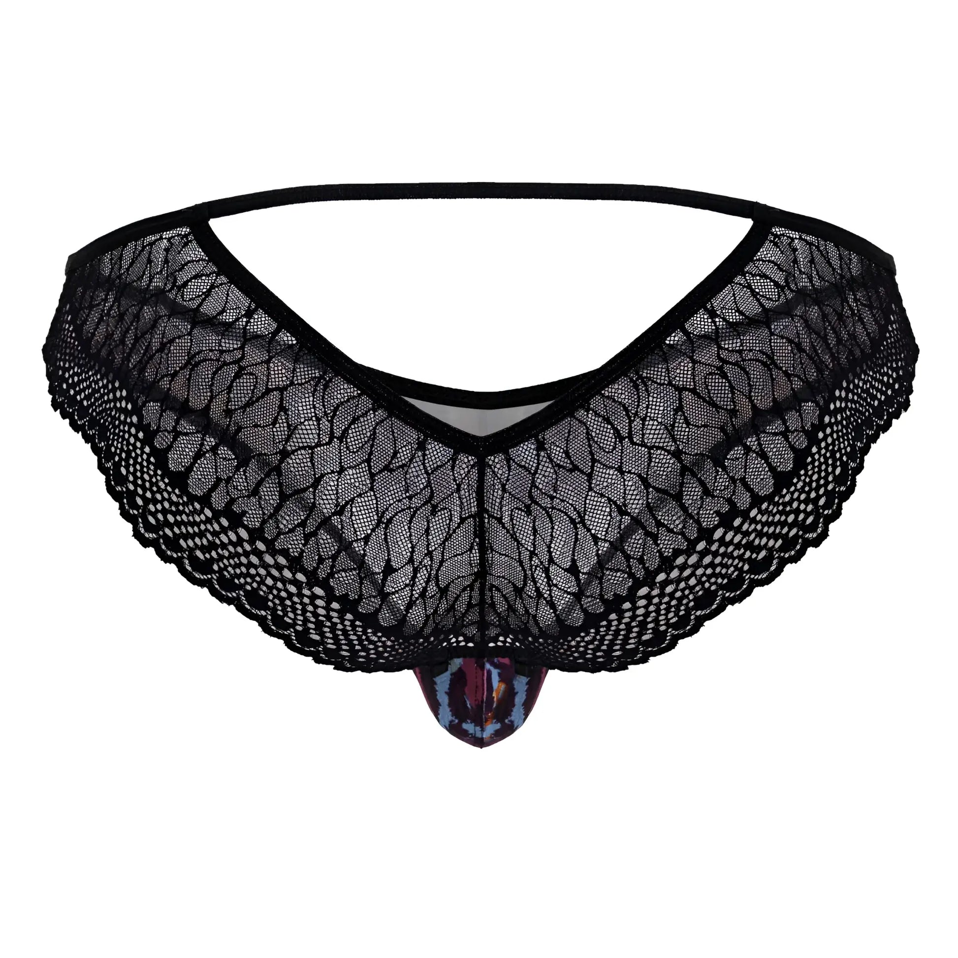 Black lace thong with a colorful animal print pouch front candyMan 99876 leopard briefs color animal print
