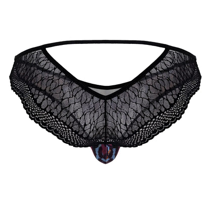 Black lace thong with a colorful animal print pouch front candyMan 99876 leopard briefs color animal print