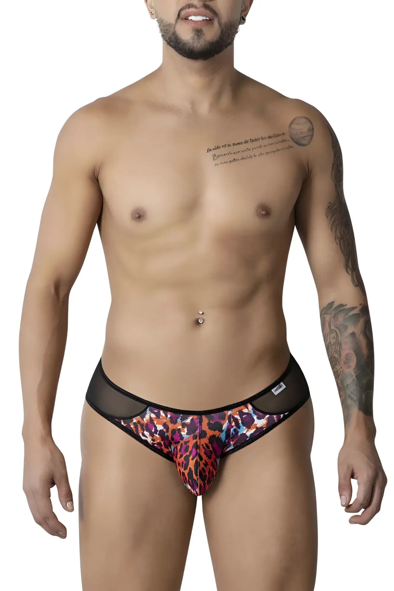 Vibrant candyman 99879 leopard briefs with black mesh side panels and sleek modern animal print design