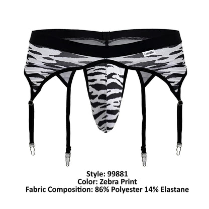 CandyMan 99881 zebra thongs zebra print black and white zebra print men’s briefs with four adjustable straps front view