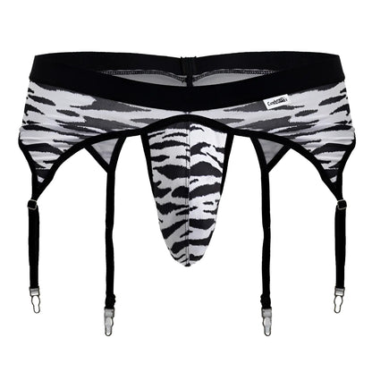 CandyMan 99881 zebra print men’s garter belt in black and white with four adjustable straps for secure fit