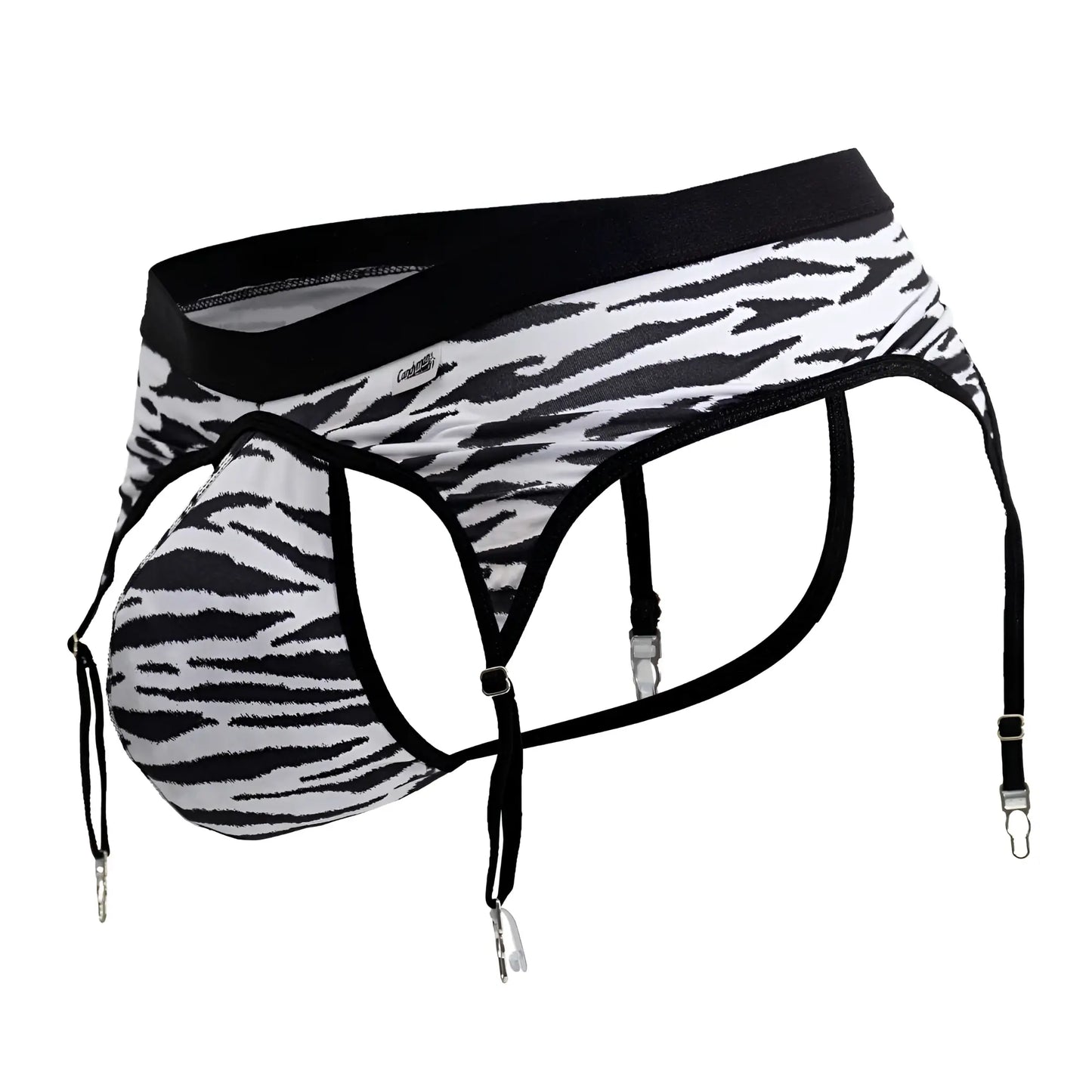 Black and white zebra striped men’s briefs with suspenders in candy man 99881 zebra thongs color zebra print
