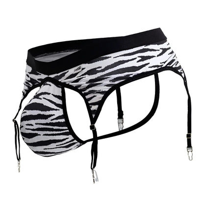 Black and white zebra striped men’s briefs with suspenders in candy man 99881 zebra thongs color zebra print