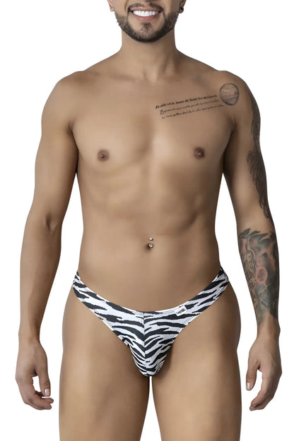 CandyMan 99882 zebra print men’s briefs in black and white zebra stripes showing front view