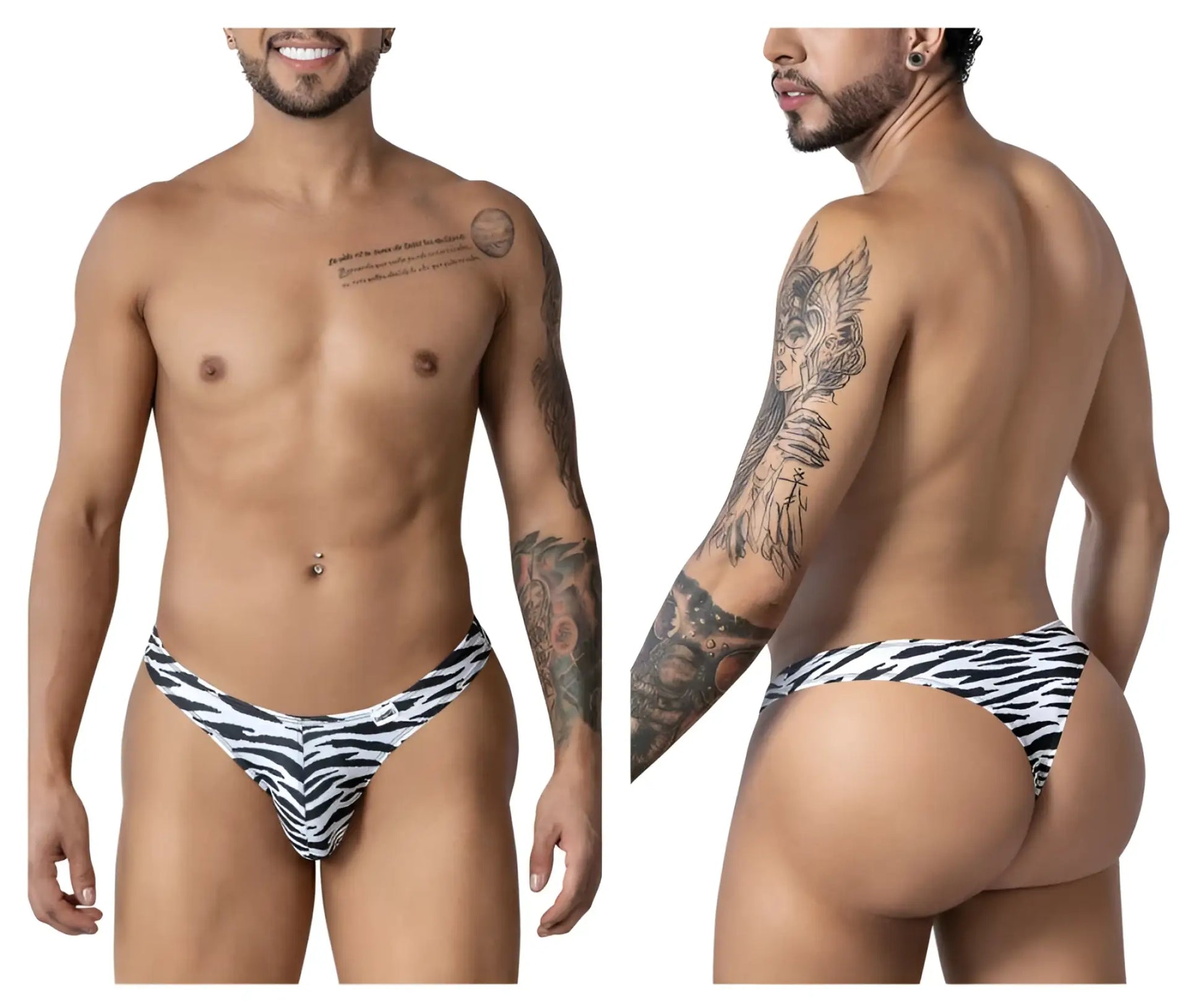 Black and white zebra print men’s briefs candy man 99882 featuring soft fabric and bold striped design