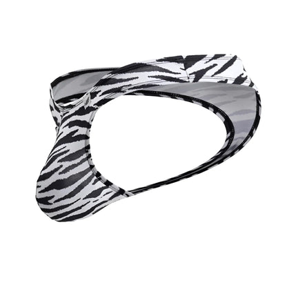 Men’s candyMan 99882 zebra print thongs in black and white zebra-striped sleek form-fitting design