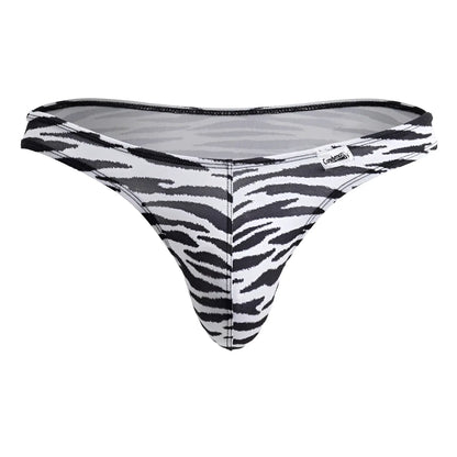 Back view of Candyman 99882 zebra thong in black and white zebra print with sheer mesh back panel